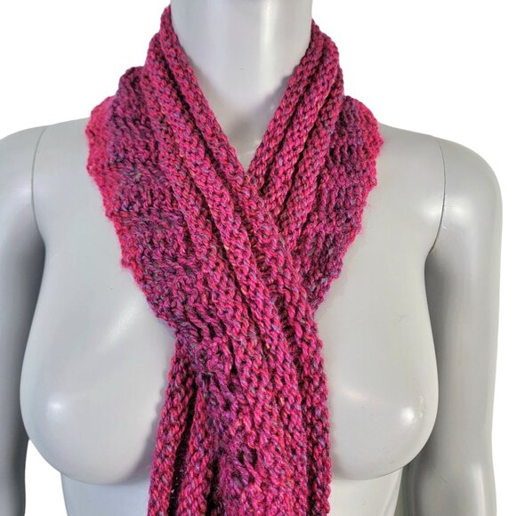 Colorful Pink Scarf Women Winter Accessories Cowl Wrap Crochet Knit Handmade New - Picture 3 of 9